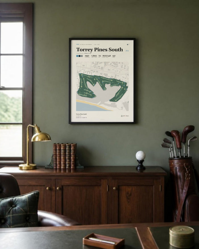 Torrey Pines South golf course print, in a golf study
