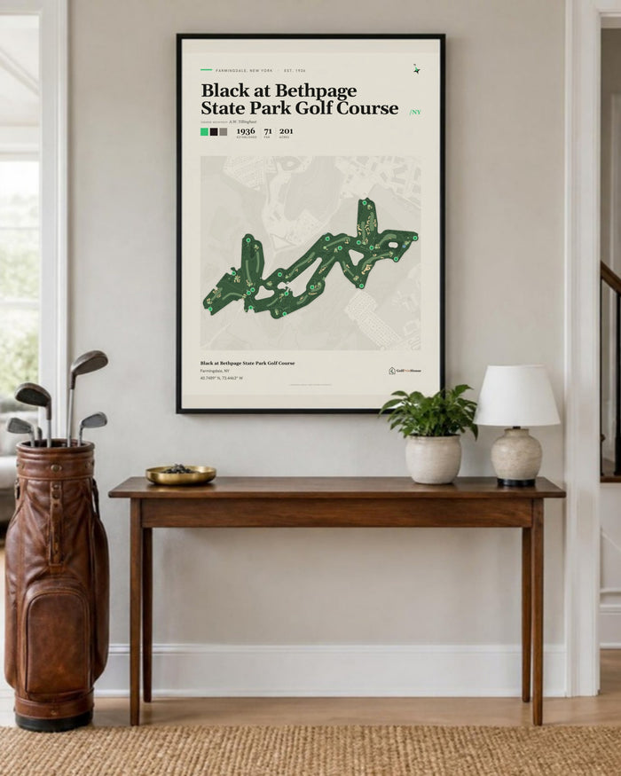 Black at Bethpage State Park Golf Course golf course print, in an entryway