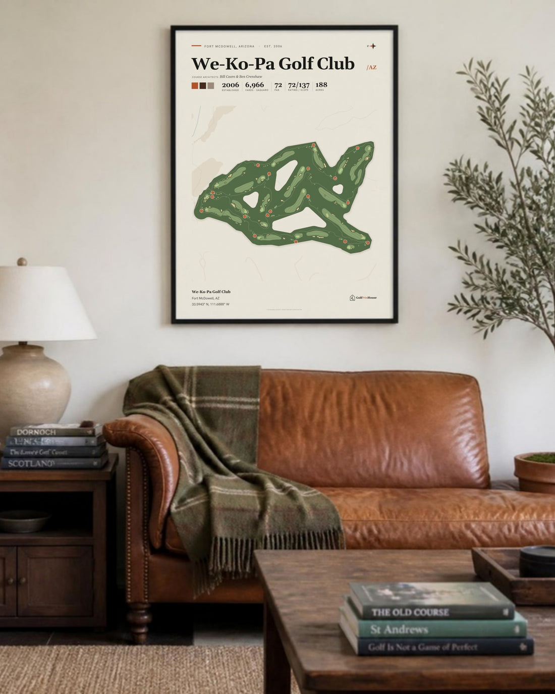 We-Ko-Pa Golf Club golf course print, above a living room sofa