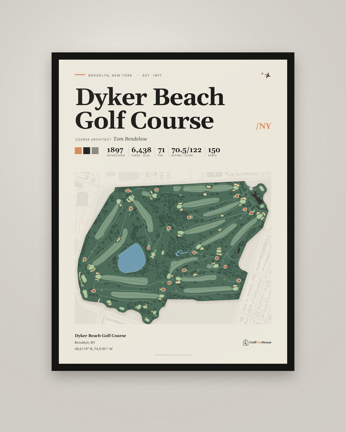 Dyker Beach Golf Course golf course print, framed, on a plain wall