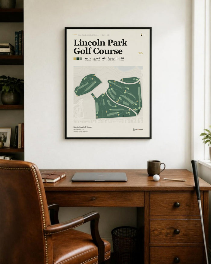Lincoln Park Golf Course golf course print, in a home office