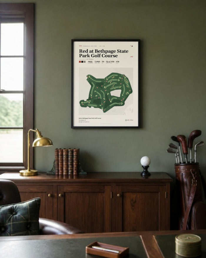 Red at Bethpage State Park Golf Course golf course print, in a golf study
