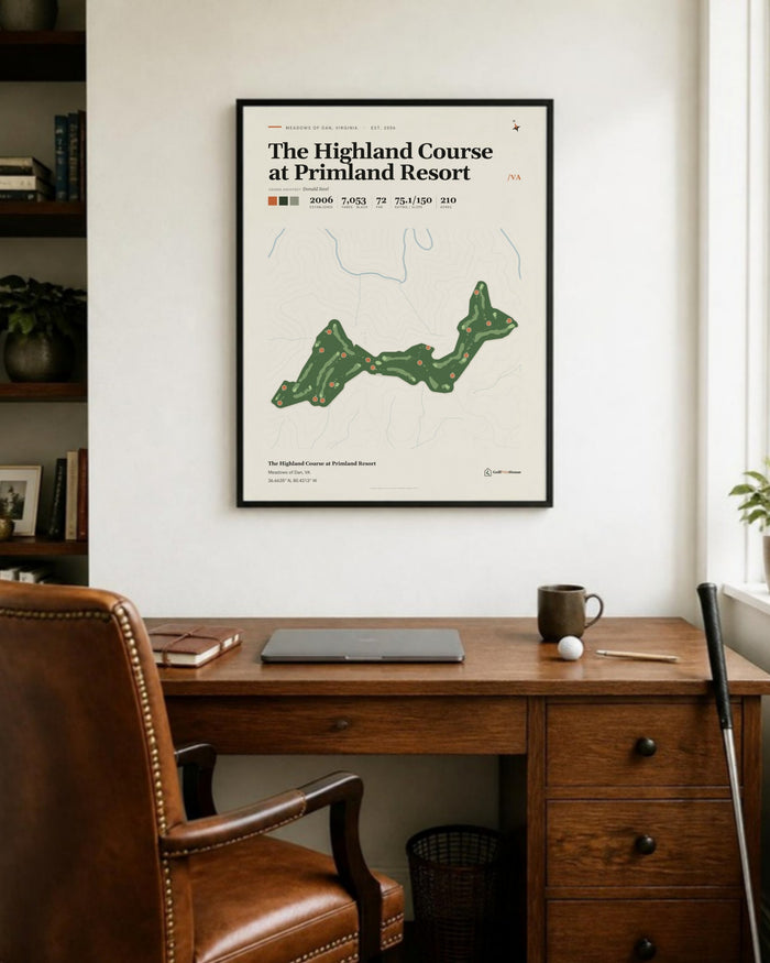 The Highland Course at Primland Resort golf course print, in a home office