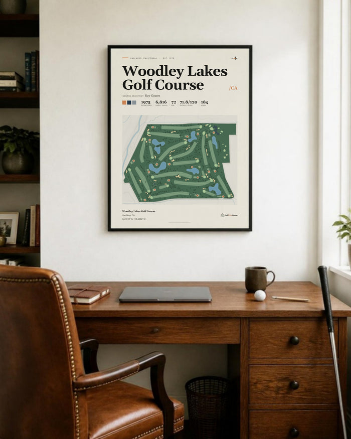 Woodley Lakes Golf Course golf course print, in a home office