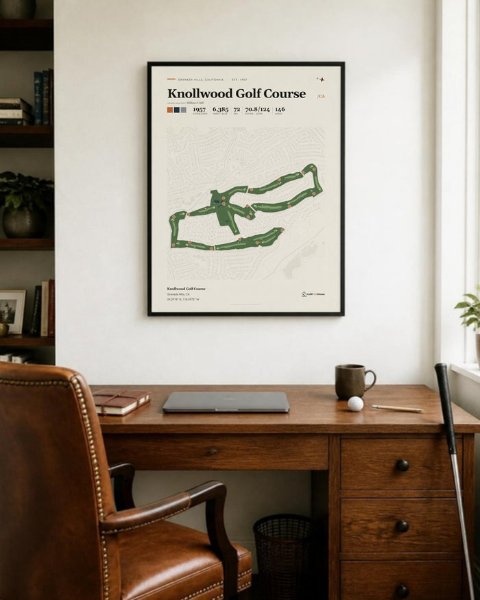 Knollwood Golf Course golf course print, in a home office