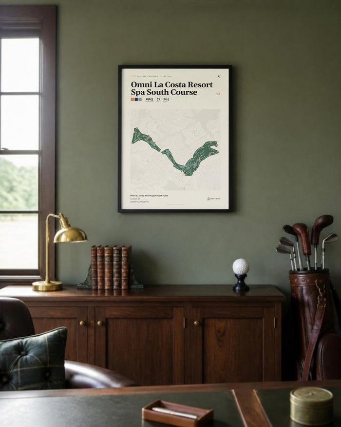 Omni La Costa Resort Spa South Course golf course print, in a golf study