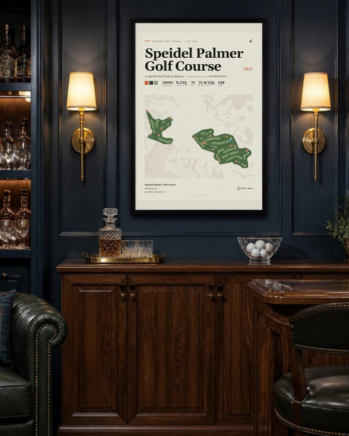 Speidel Palmer Golf Course golf course print, above a home bar