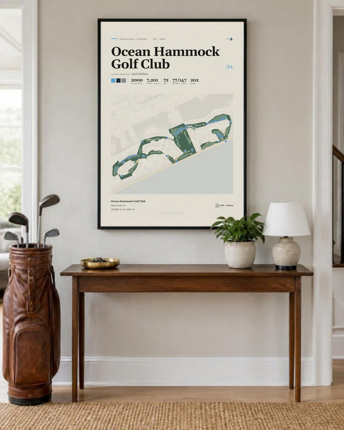 Ocean Hammock Golf Club golf course print, in an entryway