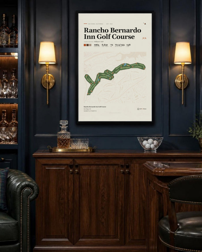 Rancho Bernardo Inn Golf Course golf course print, above a home bar