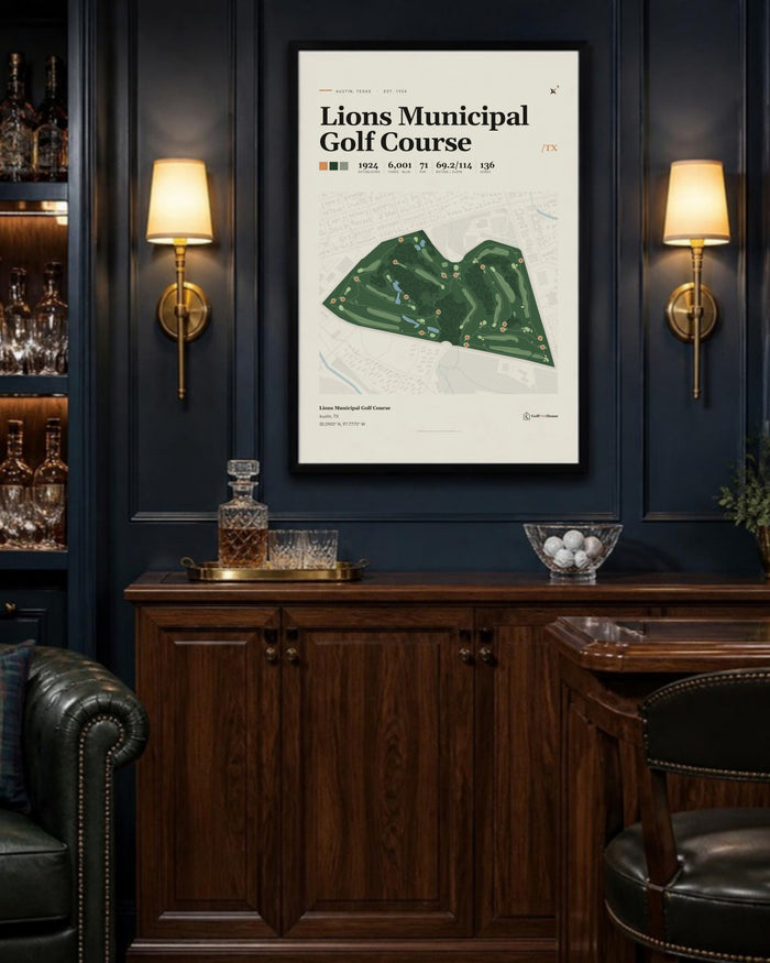 Lions Municipal Golf Course golf course print, above a home bar