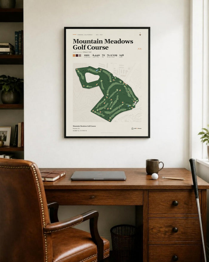 Mountain Meadows Golf Course golf course print, in a home office
