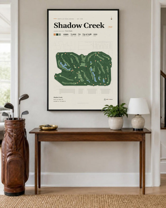 Shadow Creek golf course print, in an entryway