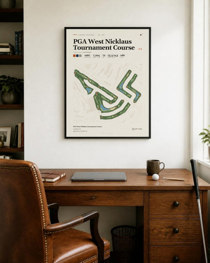 PGA West Nicklaus Tournament Course golf course print, in a home office