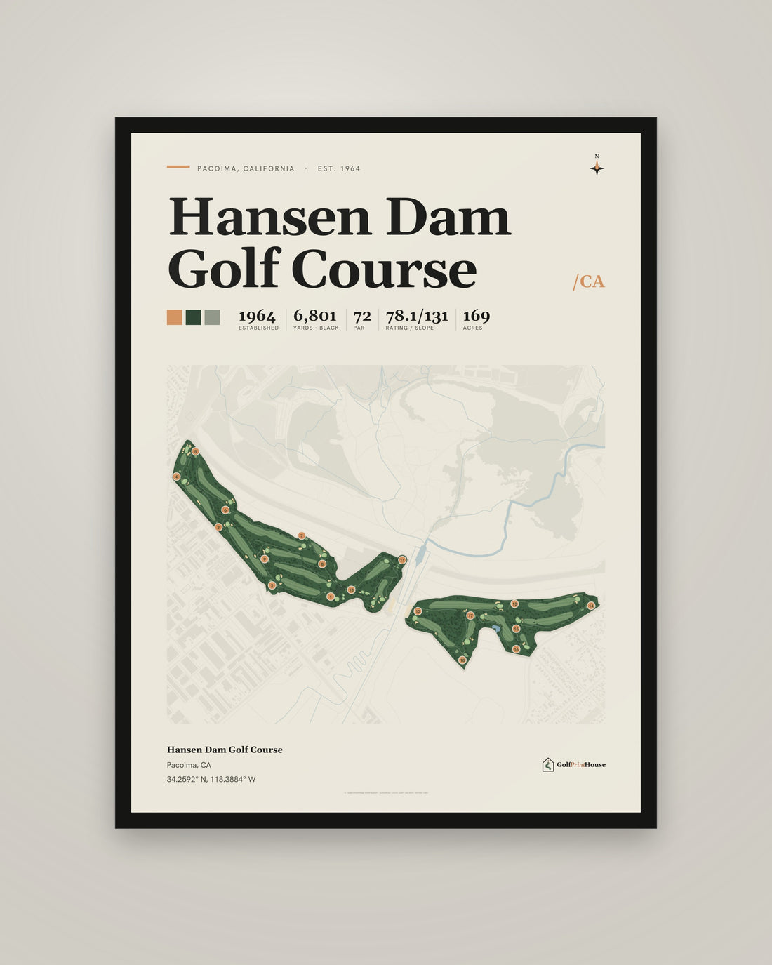 Hansen Dam Golf Course golf course print, framed, on a plain wall