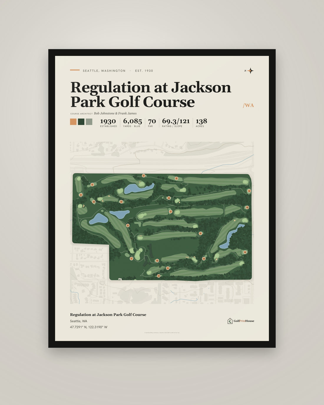 Regulation at Jackson Park Golf Course golf course print, framed, on a plain wall