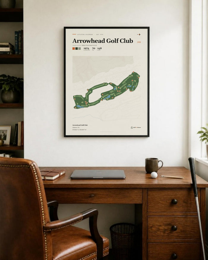Arrowhead Golf Club golf course print, in a home office