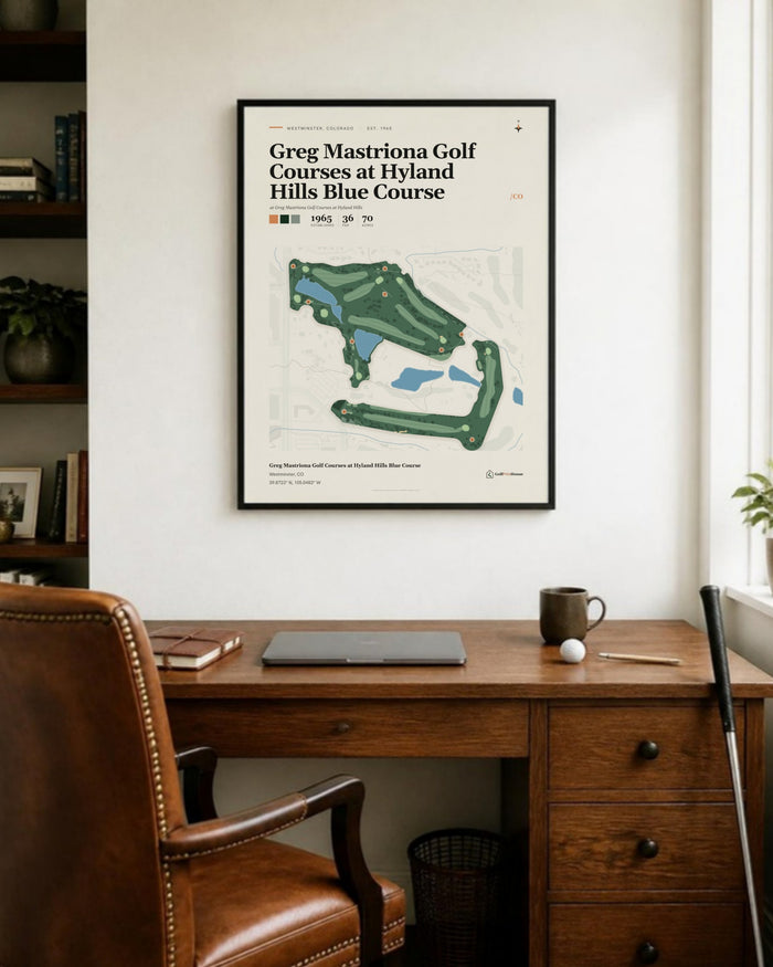 Greg Mastriona Golf Courses at Hyland Hills Blue Course golf course print, in a home office