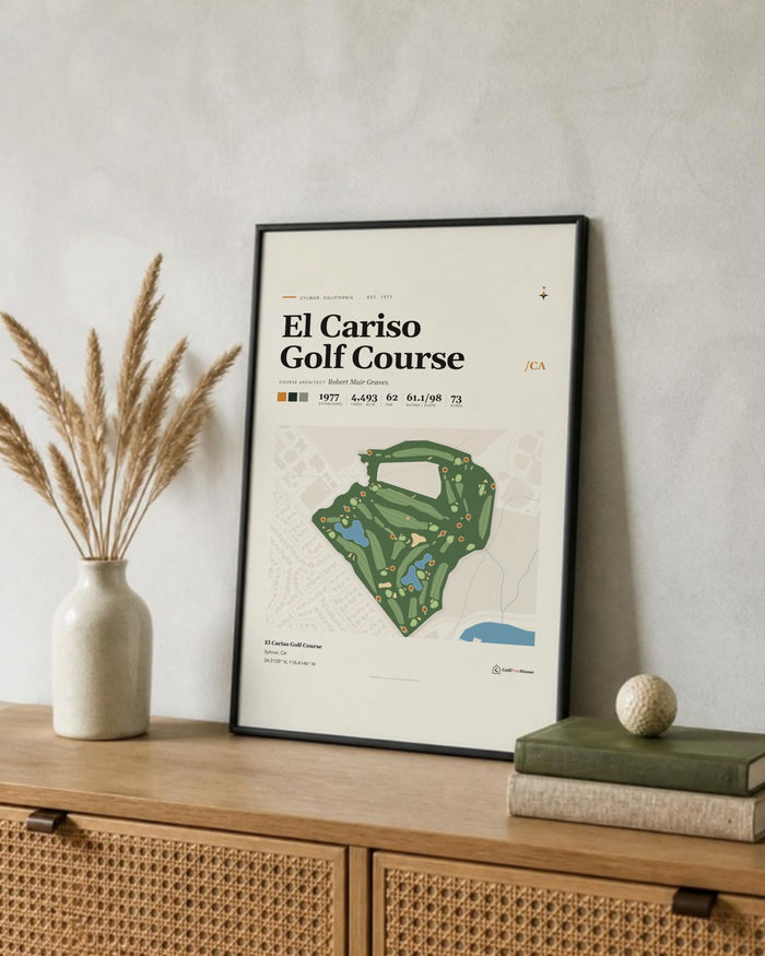 El Cariso Golf Course golf course print, leaning on a shelf