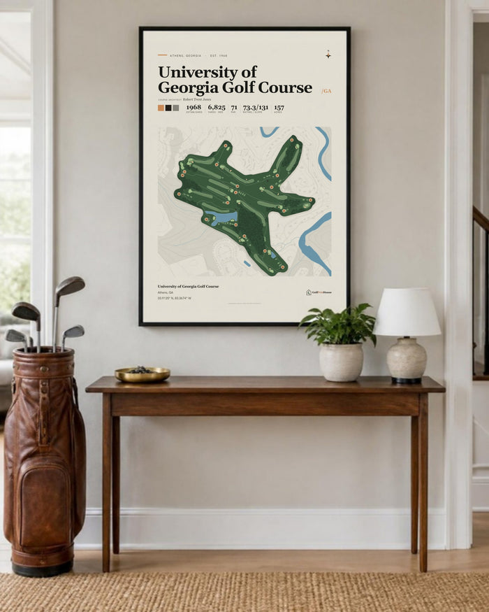 University of Georgia Golf Course golf course print, in an entryway