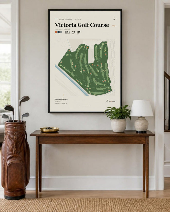Victoria Golf Course golf course print, in an entryway