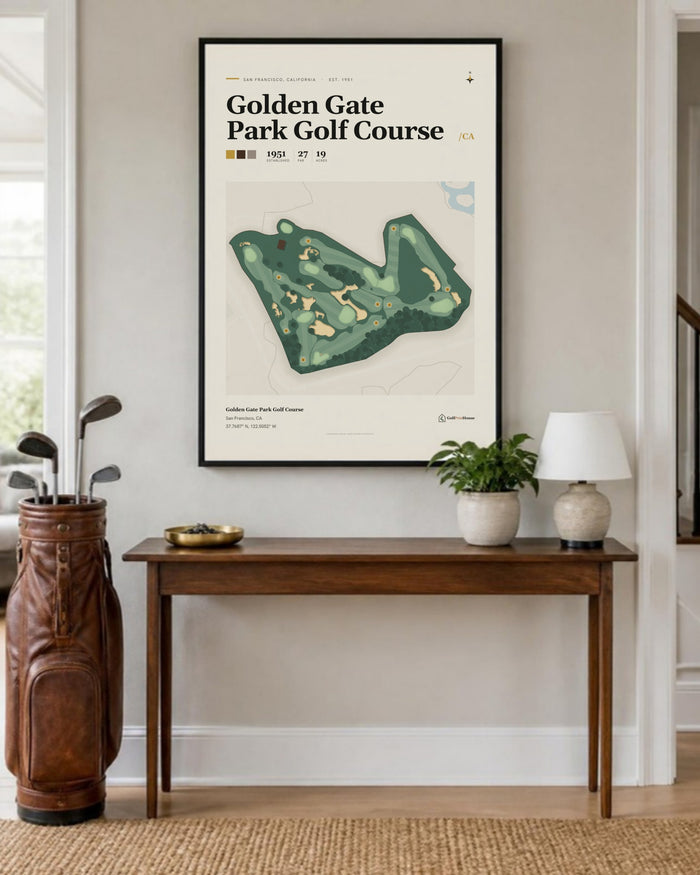Golden Gate Park Golf Course golf course print, in an entryway