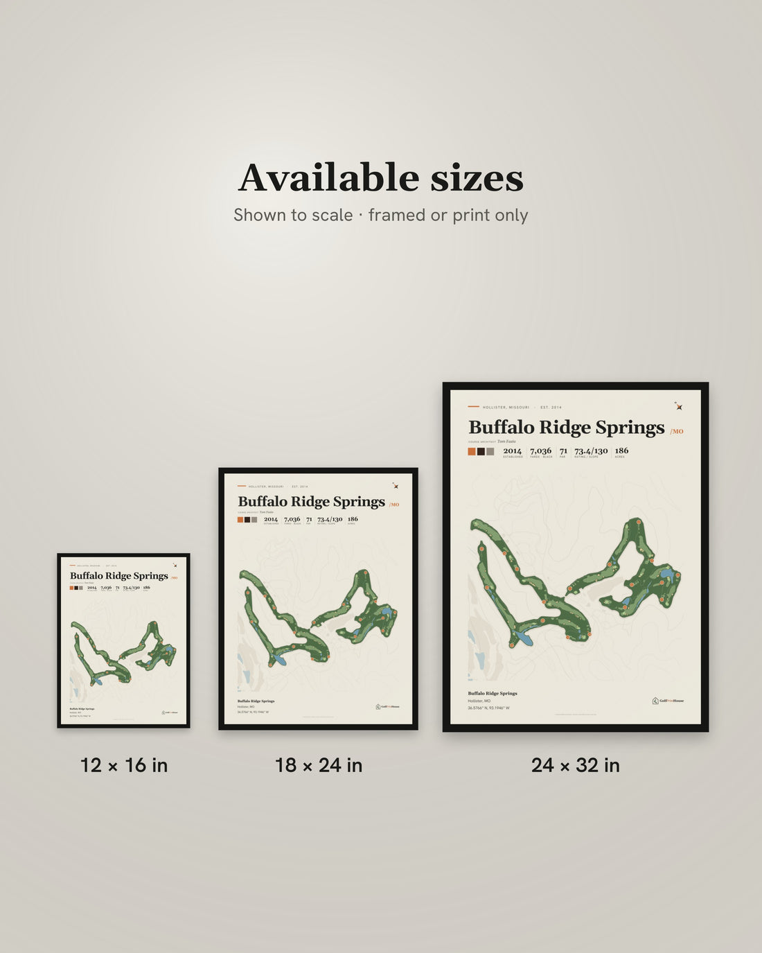 Buffalo Ridge Springs Print | Hollister Golf Course Map Poster | Mid Century Golf Wall Art
