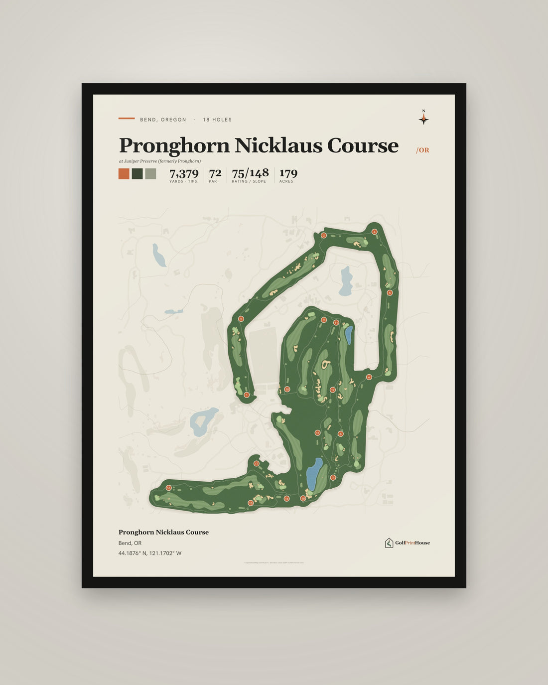Pronghorn Nicklaus Course Print | Bend Golf Course Map Poster | Mid Century Golf Wall Art