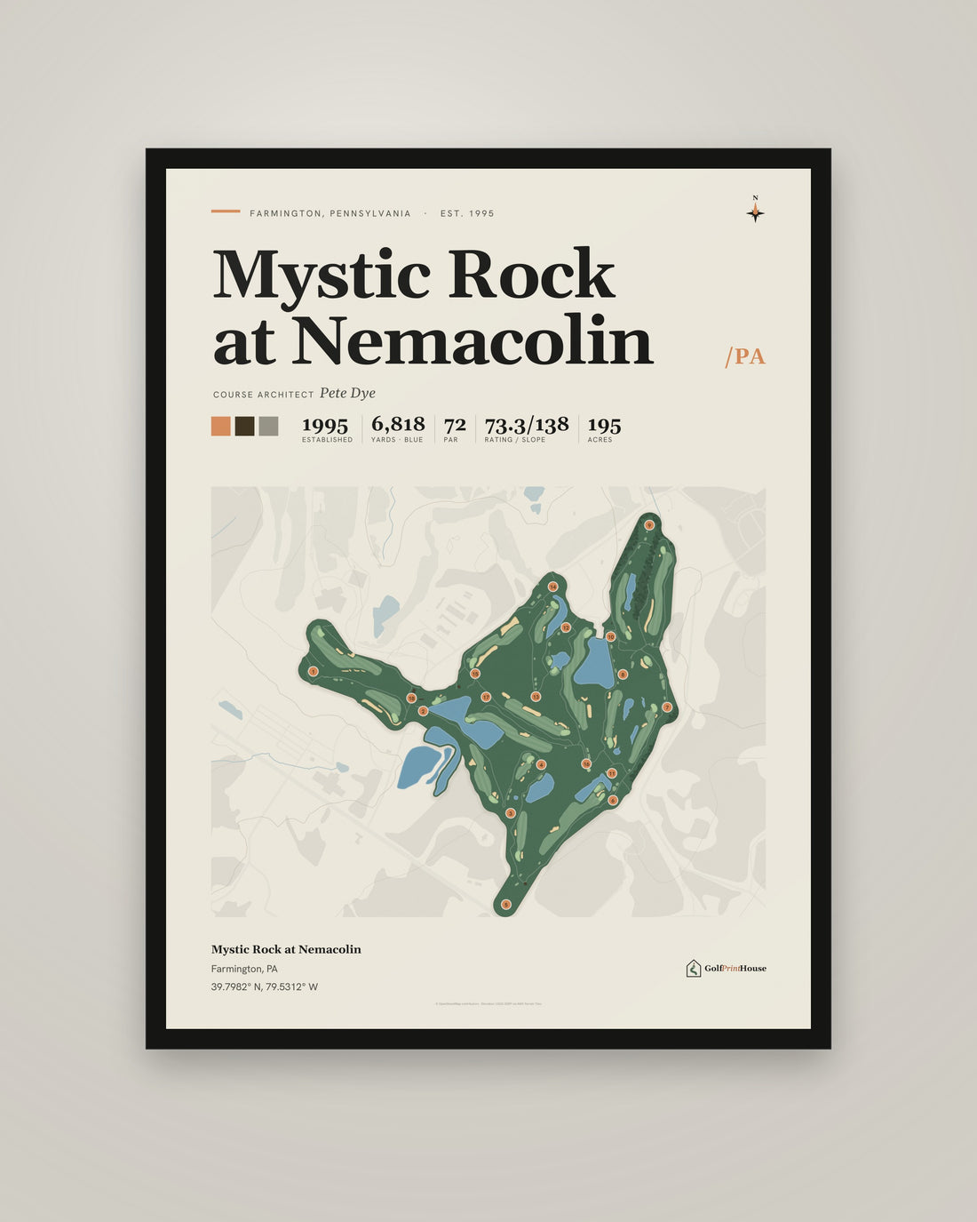 Mystic Rock at Nemacolin Print | Farmington Golf Course Map Poster | Mid Century Golf Wall Art