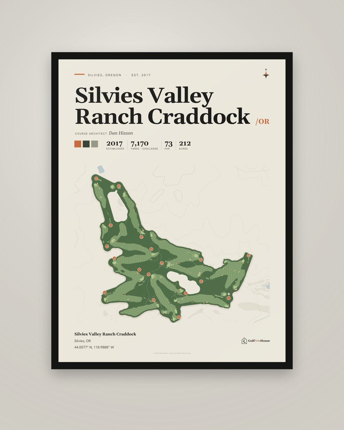 Silvies Valley Ranch Craddock Framed Print | Silvies Golf Course Map | Ready to Hang Mid Century Golf Wall Art