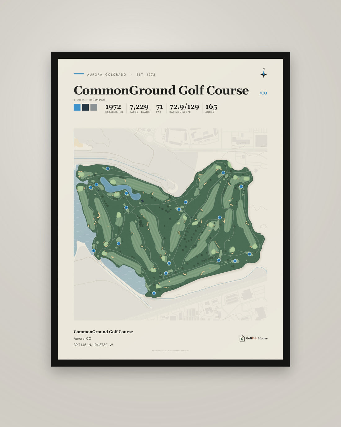 CommonGround Golf Course Framed Print | Aurora Golf Course Map | Ready to Hang Mid Century Golf Wall Art