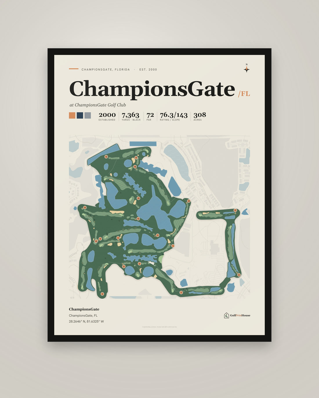 ChampionsGate golf course print, framed, on a plain wall