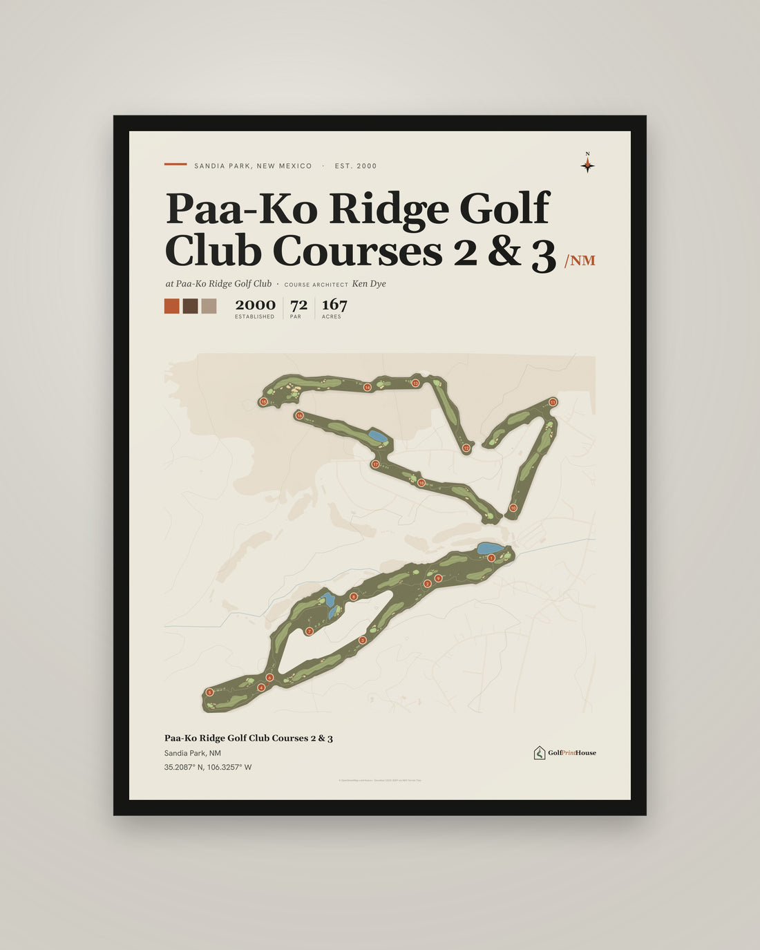 Paa-Ko Ridge Golf Club Courses 2 & 3 Print | Sandia Park Golf Course Map Poster | Mid Century Golf Wall Art