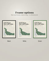 Half Moon Bay Golf Links golf course map print in black, white and green frames