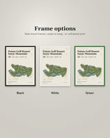 Paiute Golf Resort Snow Mountain golf course map print in black, white and green frames