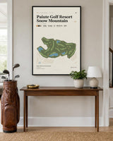 Paiute Golf Resort Snow Mountain golf course map print above an entryway table