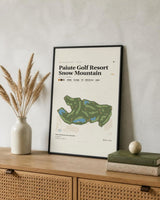 Paiute Golf Resort Snow Mountain golf course map print leaning on a sideboard